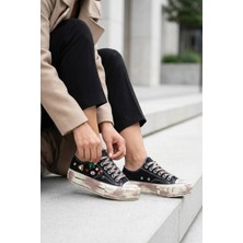 Stilbagshoes Melinda Ithal Özel Seri Yan Taş Detaylı Boyalı Taban Kadın Spor Ayakkabı Siyah