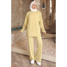 İmaj Butik Yağ Yeşili Manşetli Tunik Pantolonlu Modal Takım