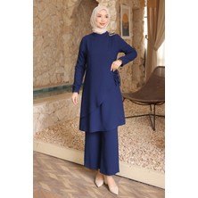 İmaj Butik Lacivert Bel Bağlamalı Tunik Pantolonlu Takım