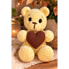 Mugusa Hediyelik El Yapımı Kahverengi Kalpli Amigurumi Sarı Ayıcık | Bebek - Evcil Hayvan Oyuncağı & Sevimli Hediye