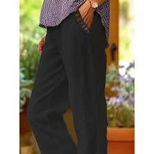 Bizcomoda Kadın Beli Lastikli Bağcıklı Cep ve Pantolon Ucu Güpür Detaylı Pantolon