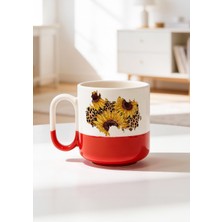 BB Design Leoparlı Ayçiçek Tasarımlı Seramik Baskılı Pro Kupa Bardak 330ML