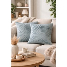 2 Li Kadife Jakarlı Kırlent Kılıfı 40X40 cm Çift Taraflı Kullanım Gizli Fermuarlı Dekoratif Yastık Kılıfı