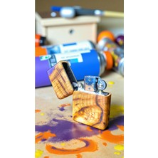 Ahşap El Yapımı Benzinli Çakmak - Hakiki Kestane Ağacı ve Epoksi