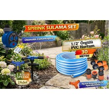 Otomatik ZAMANLAYICI+30M Örgülü Bahçe Hortumlu + 2 Kazıklı Döner Sprink(3'lü) +Musluk Bağlantı Seti