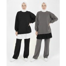 Ülker Aydın Kıyafet Uzatıcı 2’li Avantaj Seti: Siyah-Beyaz Piliseli Krep Içlik Etek - Belden Lastikli Layering