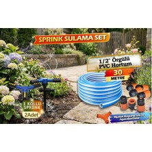 30M Örgülü Bahçe Hortumlu + 2 Kazıklı Döner Sprink(3'lü) +Musluk Bağlantı Seti