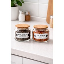 Padilon 2’li Cam Baharatlık Seti Ahşap Kapaklı Karabiber Pul Biber Kavanozu Modern Mutfak Baharat Kabı