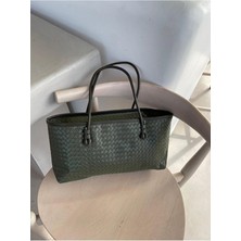 Pita Örgü Detaylı Baget Uzun Orta Boy Çanta (37X24)