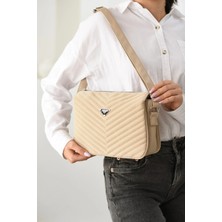 Sanmorris Kadın Suni Deri Kapitone Desenli Ayarlanabilir Çapraz Askılı 3 Bölmeli Omuz Çantası