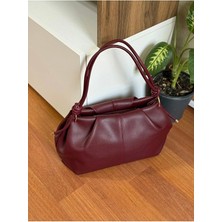 Kadın Düğüm Detaylı Orta Boy Suni Deri Fermuarlı Omuz ÇANTASI(EN30 Boy 20)