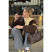 Pita Örgü Detaylı Baget Uzun Orta Boy Çanta (37X24)