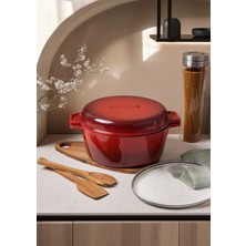 Aryıldız Duo Techniq Iron Döküm Derin Tencere Kırmızı 24CM