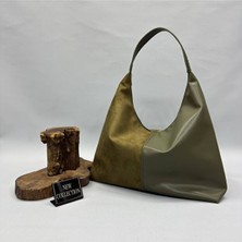 Kadın Çift Dokulu Yarısı Süet Yarısı Deri Orta Boy ÇANTA(40X50)