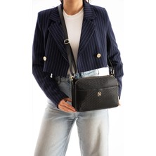 Sanmorris Kadın Suni Deri Ayarlanabilir Çapraz Askılı 4 Bölmeli Metal Fermuarlı Çapraz ve Omuz Çanta