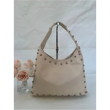 Metal Detaylı Kadın Omuz Çantası Şık Deri Görünümlü Orta Boy Taşlı (30X26X9)