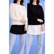 Ülker Aydın Poplin Ikili Gömlek Görünümlü Içlik Etek Uzatıcı - Düğmeli Sweatshirt Altı Gömlek Ucu Boy Uzatma