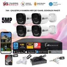 Yıldırımgroup 4 Kameralı Sesli 5mp Ip-Gece Renkli Araç ve Yüz Tanımalı Kamera Sistemi-Hazır Kamera Seti