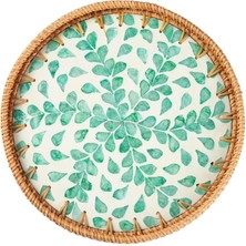 Renesse Home Adiri El Yapımı Rattan Tepsi 30 cm – Doğal Hasır Sunum Tepsisi, Bohem Dekoratif Servis Tepsisi