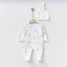 Zeytin Baskılı Unisex Patikli Kendinden Eldivenli %100 Pamuk Uyku & Günlük Tulum