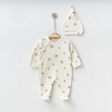 Pamuk Baskılı Unisex Patikli Kendinden Eldivenli %100 Pamuk Uyku & Günlük Tulum