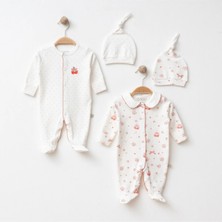 Kiraz Desenli 2'li Kız Bebek Tulum Kendinden Eldiven ve Patikli %100 Pamuk