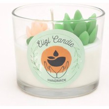 El Yapımı Doğal Soya Mum- Vanilya Kokulu- Skulent Detay-Dekoratif-Hediyelik