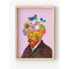 Viela Home Ahşap Çerçeveli Van Gogh Çiçekli Portre Poster – Renkli Sanatsal Duvar Dekoru