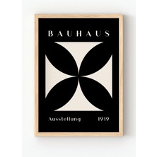 Viela Home Ahşap Çerçeveli Bauhaus Ausstellung 1919 Poster – Siyah Beyaz Geometrik Duvar Tablosu