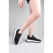 Birikon Camiri Taş Aksesuarlı Triko Bağcıksız Sneakers Siyah