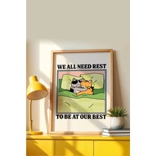 Viela Home Ahşap Çerçeveli We All Need Rest Poster – Sakin ve Huzurlu Kedi Duvar Tablosu
