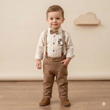 Lenna Baby Müslin Ponpon Tavşanlı 2'li Erkek Bebek Takım Papyon ve Pantolon Askılı