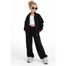 Bambam Kız Çocuk Fermuarlı Eşofman Takımı - Siyah Renk (2'li Set) 01081