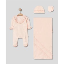 Somon Brodeli Detaylı 4'lü Yenidoğan Kız Bebek Hastane Çıkışı %100 Pamuk