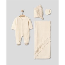 Triko Detaylı 4'lü Yenidoğan Kız Bebek Hastane Çıkışı %100 Pamuk Oeko Tex Sertifikalı