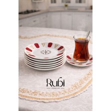 Rubi Porselen Porselen Malzeme 6'lı Kırmızı Çay Tabağı Kırılmaz Kaliteli ve Otantik