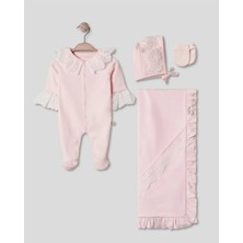 Dantel Kollu 4'lü Yenidoğan Kız Bebek Hastane Çıkışı %100 Pamuk Oeko Tex Sertifikalı