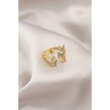 VeraGlobe Buğz Gold Renk Metal Kelebek Model Kadın Yüzük