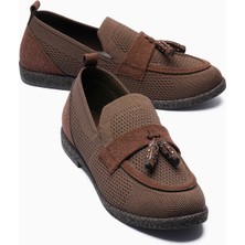 Mubiano Kadın Triko Loafer Süet Detaylı Püsküllü Hafif Rahat Günlük Ayakkabı Rivina Kahverengi