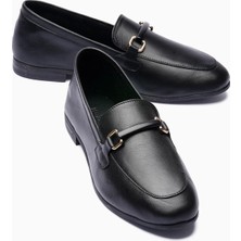 Mubiano Kadın Hakiki Deri Babet Metal Aksesuar Detaylı Loafer Nalora Siyah