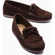 Mubiano Kadın Hakiki Süet Babet Püskül Detaylı Loafer Alora Kahverengi