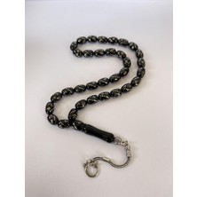 Tesbih TSBH0240BC 925 Ayar Gümüş Püsküllü Gümüş Işlemeli Kapsül Kesim Erzurum Oltu Taşı Tesbih