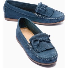 Mubiano Kadın Hakiki Süet Babet Püskül Detaylı Loafer Alora Lacivert