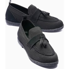 Mubiano Kadın Triko Loafer Süet Detaylı Püsküllü Hafif Rahat Günlük Ayakkabı Rivina Siyah