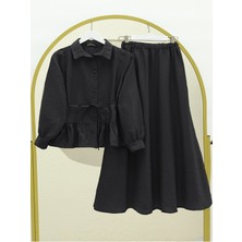 Modamorfo Eteği Fırfırlı Kemerli Ikili Takım -Siyah