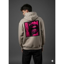 Lenithra Lip And Thorn Sırt Baskılı Unisex Oversize Hoodie