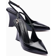 Mubiano Kadın Stiletto Sivri Burun Arka Açık Bantlı Dolgu Topuklu Ayakkabı Vivora Siyah