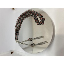 Tesbih TSBH0109BC 925 Ayar Gümüş Püsküllü Gümüş-Mercan Işlemeli Küre Kesim Usta El Işçilikli Erzurum Oltu Tesbih