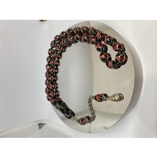 Tesbih TSBH00106BC 925 Ayar Gümüş Püsküllü Gümüş-Mercan Işlemeli Beyzi Kesim Usta El Işçilikli Erzurum Oltu Tesbih