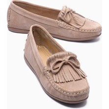 Mubiano Kadın Hakiki Süet Babet Püskül Detaylı Loafer Alora Bej